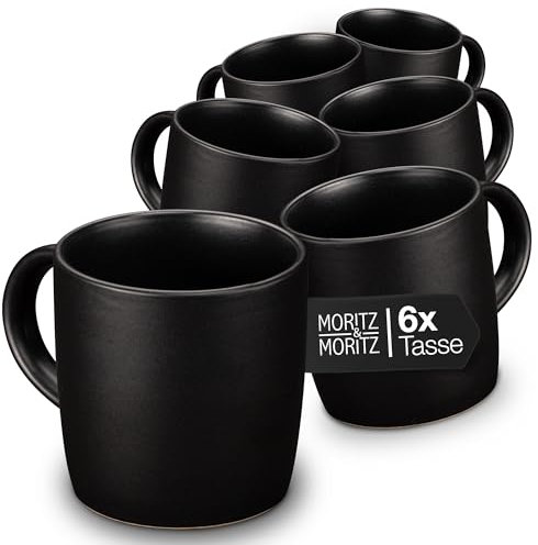 Moritz & Moritz NORDIC Kaffeetassen Set 6-teilig Schwarz - ca. 300ml aus hochwertigem Steinzeug - Stilvolles Design mit Henkel - Tassen mit Henkel für Kaffee, Tee, heiße Schokolade, Cappuccino