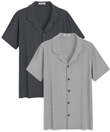 Latuza Men's Soft Button Down Pajama Shirt 2 Pack, Dark Gray/Light Gray, XX-Large
