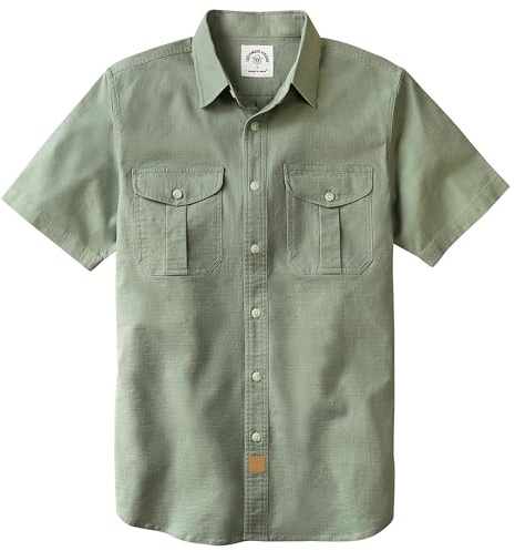 Dubinik® Camisas Hombre Manga Corta Elasticidad Regular Fit Trabajo Casual 2 Bolsillos Botón Algodón Verde Claro XL