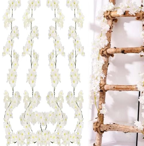 TREABEAR 4PCS Fiore di Ciliegio Artificiale Bianco, 180cm Artificiali Fiori di Ciliegio, Corona di Decorare di Pianta per Decorazioni, Ghirlanda di Fiori per Decorazioni Interne