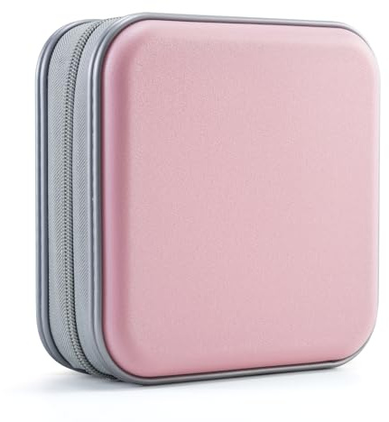 UENTIP CD Case,48 Capacity Hard Plastic Portable Travel DVD Case Protective Zipper CD Holder Car Storage Wallet Bag(Light Pink)