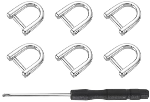 QUARKZMAN 6 stycken metall D-ring skruvskaft, zinklegering U-form avtagbara D ringar ersättning väsktillbehör för gör-det-själv läderhantverk plånbok nyckelring spänne, 8 x 9 mm, silver