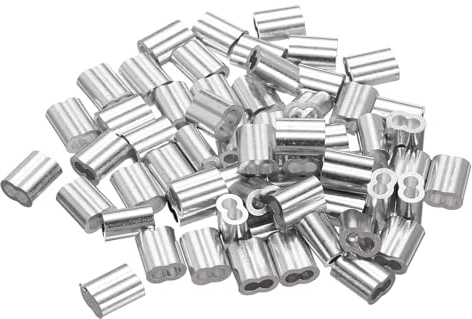 uxcell 1/16(2mm) Aluminum Crimping Loop Sleeve, Double Hole Cable Ferrule for Wire Rope, Silver 60Pcs