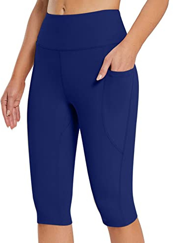 Genérico Mallas Deportivas Mujer Cortas Cintura Alta Leggings 3/4 con Bolsillos Opacos Pantalones Capri Push Up para Gym Yoga y Fitness Leggins