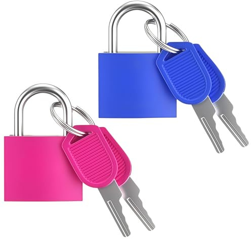 Suitcase Locks with 2 Keys, Mini Coloured Suitcase Padlock Travel Luggage Locks for Suitcases, Gym Lockers, Bags & Rucksacks(Rose Red & Blue)