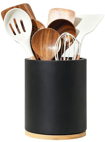 Wooden Utensil Holder - Bench Knife Box, Waterproof Smooth Finish, 360° Rotation Kitchen Storage Organizer