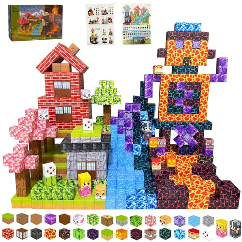 Satlasave 150PCS Magnetic Blocks Building Toys for Boys & Girls, Building Blocks with Wonderful World Topic, Ideal Building & Construction STEM Toys Gifts for Toddlers 3+ Years Old