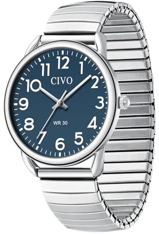CIVO Gut Ablesbar Herren Uhren: Einfach Groß Ziffernblatt Damenuhr - Wasserdicht Klassische Unisex Silber Analog Quarzuhr Geschenke für Senioren mit Sehschwäche