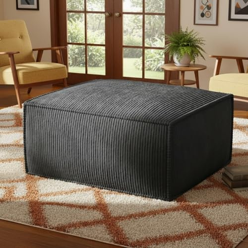 Marsail Modular Sectional Sofa Ottoman, 31 Corduroy Foot Stool, Boneless Footrest Cloud Couch for Living Room, Bedroom, Grey