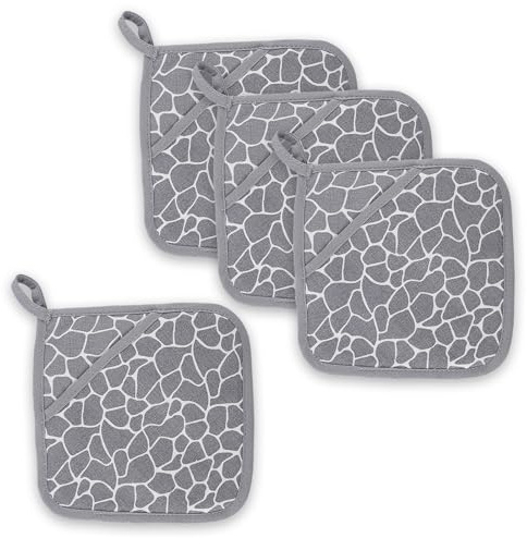MINGBOLIN 4 Maniques de Cuisine en Silicone et Coton, 20 cm | Maniques grises 20 × 20 cm avec silicone texturé et poche pour la main, pour casseroles, poêles, plats et plaques