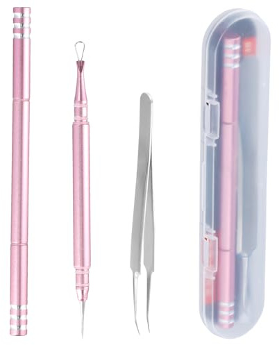 Culinavog Estrattore di Punti Neri, Ago per Schiacciare i Brufoli Doppia, Metallo 2 in 1 Ago per la Pulizia Dell'Acne, Estrattore Punti Neri con Pinzette Incluse per Naso e Viso (Oro rosa)