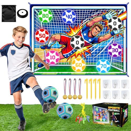 OMKSIH Soccer Ball Game Set for Kids Sticky Flannel Target with 2 Balls, Indoor Outdoor Backyard Shooting Toss Game, Sticky Soccer Ball Game Sports Toys Gift for Boys Girls 3-5 6-8 8-12 Year Old