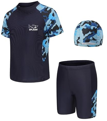 SolyLuby Boys Swimming Costume 3PCS Kids Swimsuits with Hat