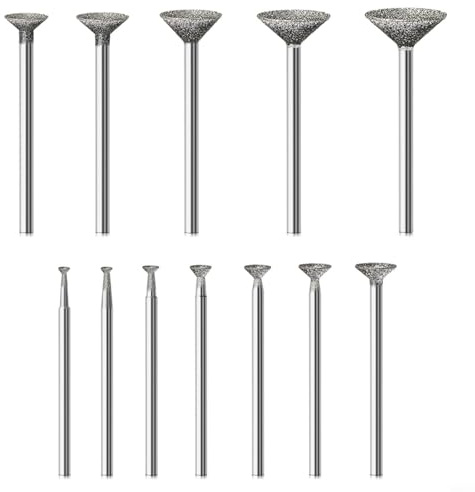 TONIXY Juego de 12 brocas de esmeril, 2,35 mm, 3 mm, accesorios de herramienta giratoria para tallado de piedra, pulido de vidrio, molienda de metal y manualidades de bricolaje