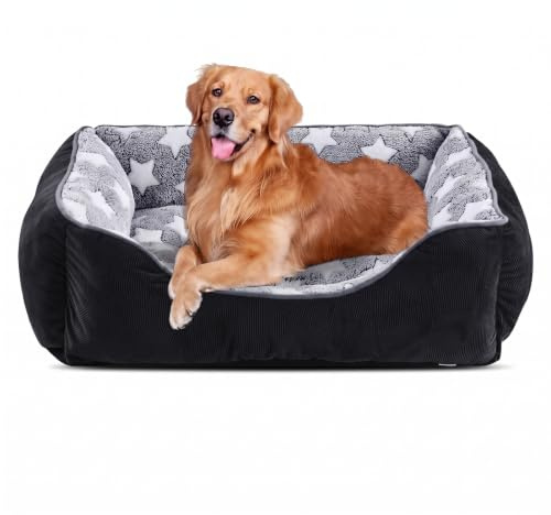FURTIME Hundsäng medelstora hundar, hundkorg, tvättbar, hundkorg, fluffig, halkfria hundsängar med upphöjda kanter, hundsoffa för hundar och katter, 76 x 61 x 23 cm