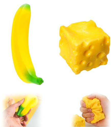 2Pcs Big Cheese Squishy，One Cheese and One Banana Squishy, for Office and Classroom, Compact Size for Storage and Travel