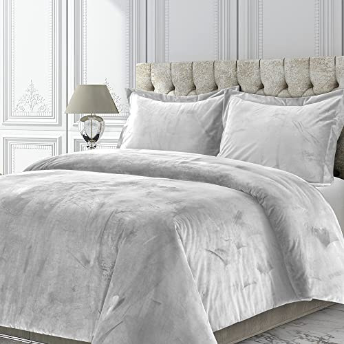 Tribeca Living VENICEDUVET Venice Velvet Oversized Solid Duvet Set, Twin, Silver Grey