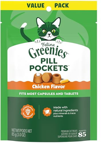 FELINE GREENIES PILL POCKETS for Cats Natural Soft Cat Treats, Chicken Flavor, 3 oz. Pack (85 Treats)
