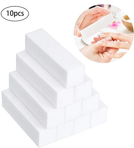 Lima de uñas cuadrada con esponja para pulir bloque de lijado para manicura, 10 unidades, color blanco