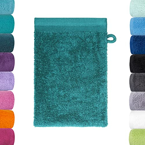 Lavea Waschlappen Set - 2X Waschhandschuh 16x22 cm - Ozeanblau - weiche Duschlappen für Gesicht & Körper von Baby, Kinder & Erwachsene - 100% GOTS zertifizierte Bio-Baumwolle - Premium Serie Bali