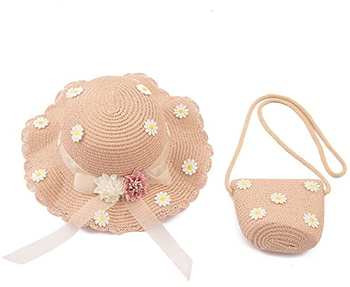 Spldsun Sombrero Paja para Niños, Sombrero Paja Tejido para Bebé, Sombrero Paja para Niña con Bolso, Adecuado para Viajes de Vacaciones, Niñas, Actividades al Aire Libre, Sombrero Turístico
