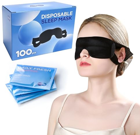 CROUVM 100 Packs Disposable Sleep Masks Bulk, Blackout Blindfolds for Men Women, Soft Eyemasks Adjustable for Sleeping Travel Yoga, Light Blocking Night Eye Mask for Party Games Team Building