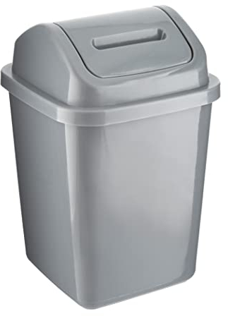 HOMESHOPA Plastic Swing Top Waste Bin, 5Litre Rubbish Recycling Waste Paper Trash Can, Square Small Flip Top Lid Dustbin, Home Kitchen Household Bathroom Office Garbage Bin (Grey)