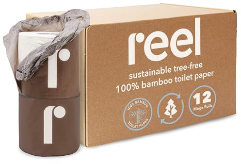 Reel Premium Bamboo Toilet Paper - 12 Rolls of Toilet Paper - 3-Ply Made from Tree-Free, 100% Bamboo Fibers - Eco-Friendly, Zero Plastic Packaging, Septic Safe