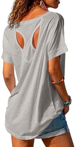 Fisoew T-shirt de sport à manches courtes pour femme - Léger - Gym - Sport - Décontracté