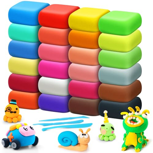 YOPINSAND 24 Colori Argilla da Modellare – Pasta Modellabile Magica Essiccante all'Aria per Bambini, Regalo per Ragazzi e Ragazze
