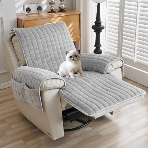 YSZBD Sesselschoner Sesselauflage Sesselbezug rutschfest ，Armlehnenschoner Fernsehsessel Bezug Relaxsessel BezüG FüR Zuhause Mit Kindern Und Haustieren Hund,graywithpockets-1Sitz(53 * 190cm)
