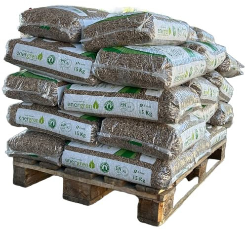 420 Kg PELLETS de Madera (Pallet con 28 Sacos de 15kg) Certificado ENplus y Calidad A1. Ideal para chimeneas, Estufas o barbacoas. Diametro 6 mm. 100% Madera de Pino.
