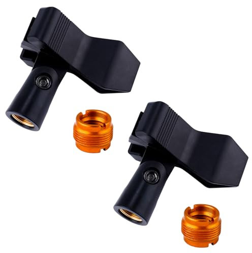 2pcs Microphone Holders, Plastic Mic Clamp Holder with 2pcs Brass 3/8in Female to 5/8in Male Adapters Mic Clip for Stand, Microphone Holder Accessories