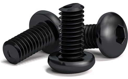 200 Tornillos Negros M3 x 6mm con Cabeza Redonda Hexagonal para llave de allen. Aleación de Acero Clase 10.9. Longitud: 6 mm. Cabeza de Botón ISO 7380. Acero templado al Carbono de alta dureza