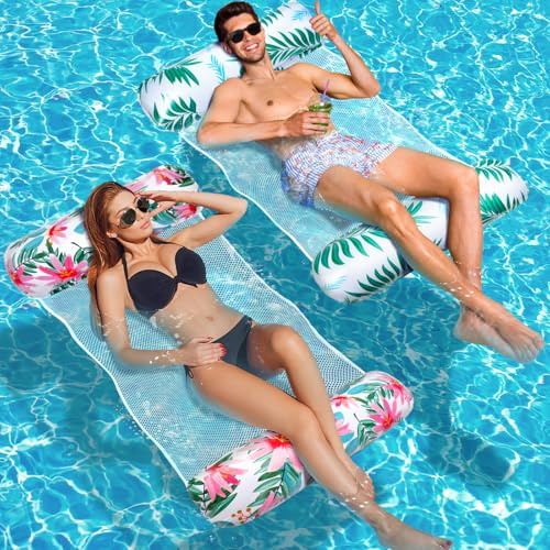 Amteker Lot de 2 matelas gonflables pour piscine XL - Pour adultes - 4 en 1 - Accessoire de piscine - Jouet de piscine gonflable - Hamac gonflable - Pour adulte