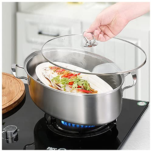 Pentola ovale per pesce in acciaio inox con coperchio trasparente, ideale per frutti di mare e arrostire tacchino, perfetta per cucinare in casa
