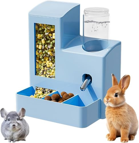 Distributeur d'eau 2 en 1 pour cochon d'Inde - Bouteille d'eau avec support - 80 ml - Distributeur d'eau pour petits animaux - Bouteille d'eau anti-fuite avec bol d'alimentation (bleu)