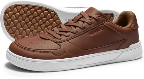 AIRHAS Men's Barefoot Shoes | Wide Toe Box Minimalist Sneakers | Vegan Leather Zero Drop Casual Walking Shoes(Brown 10.5W)