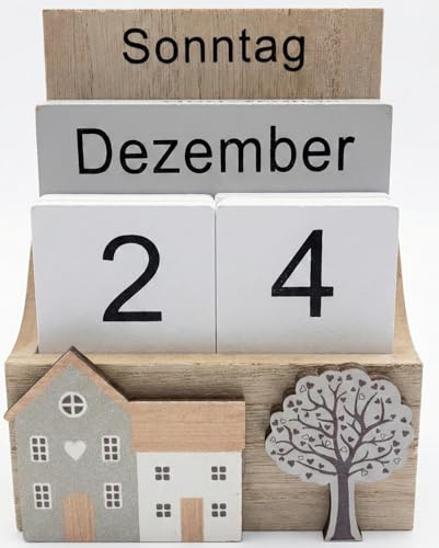 Evig kalender i trä Shabby Chic – skrivbordskalender & skrivbordskalender att ställa om, dekorativ hemkalender i landstil av khevga