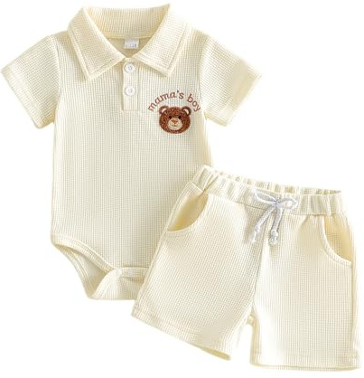 XIXIMAON Vêtement Naissance Bébé Garçon Eté Body Ours à Manches Courtes + Short Ensemble 2 Pièces