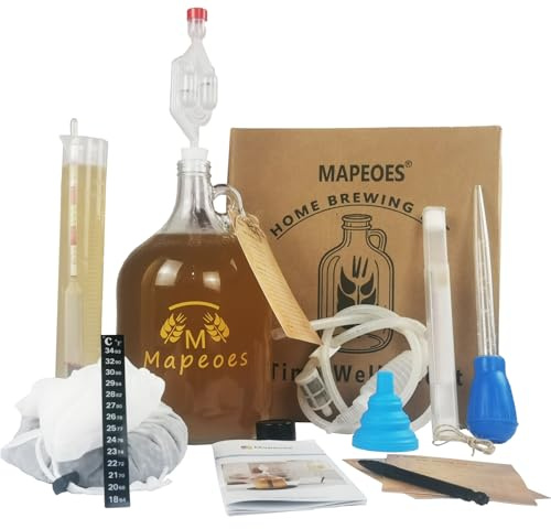 Lomejii 3.8L Home Brewing Kit for Beer, Wine, Mead & Cider - Complete Starter Kit with Glass Fermentation Balloon, Hydrometer, Air Lock, Hose Lifter, Mash Bag - Starter Kit for Beginners