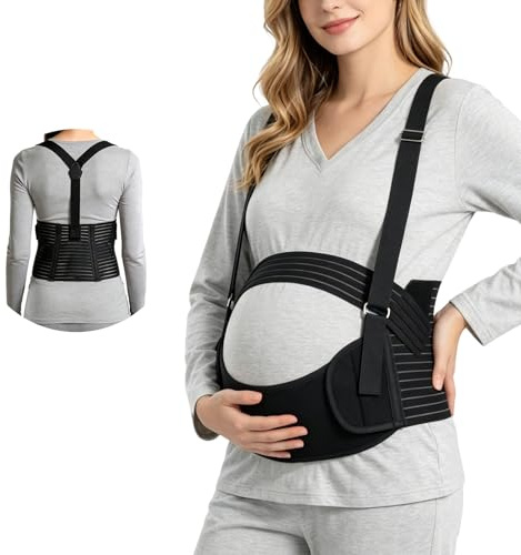 AUYAO Ceinture de Grossesse pour Enceinte, Ceinture Ventrale Respirante Réglable avec Shoulder, Ceinture Support Abdominale/Lombaire pour Soulage les Douleurs Bassin pour Quotidien et Sport, M à XL