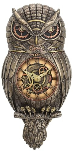 Veronese Design 12.5 Tall Steampunk Owl Pendulum Wall Clock Cold Cast Resin Antique Bronze Finish Wall Sculpture