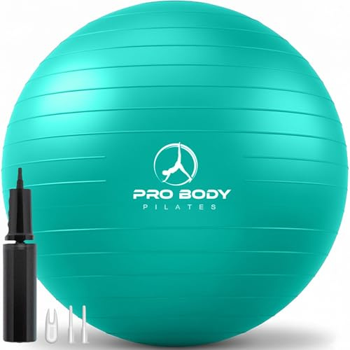 ProBody Pilates Exercise Ball, Multiple Sizes Gym Grade Yoga Ball for Pregnancy, Fitness, Balance, Workout at Home, Office and Physical Therapy (Aqua, 55cm)