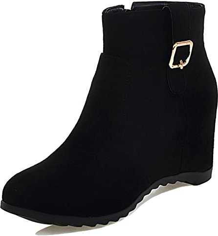 Lroey Reoly Bottines à Compensé Femme, Bottes de Fête Talons Hauts Bout Rond Bottines Zip 268 Noir Taille 39 EU