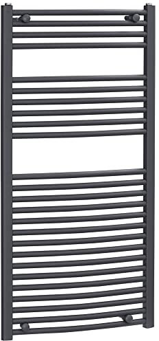 HOMCOM Curved Heated Towel Rail, Hydronic Bathroom Ladder Radiator Towel Warmer For Central Heating 600mm x 1200mm, Grey