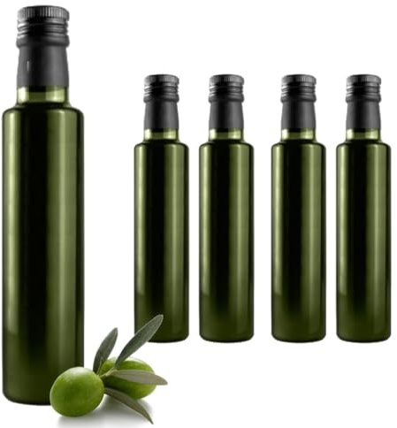 12 Bottiglie Per Olio E Liquore 250 ml - Marasca rotonde o quadre Vuote In Vetro Scuro Uvag con Dosatore Olio Salvagoccia e Tappo Ermetico GUALA - Made In Italy - Uso professionale e domestico