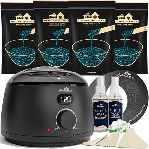 Lifestance Waxing Kit- L2 Digital Wax Warmer Hair Removal Kit- 4 Packs of Wax Beads(14.1 oz total)- Waxing Machine with 43 Items- Wax Pots Professional for All Hair Types- Eyebrow- Facial- Bikini