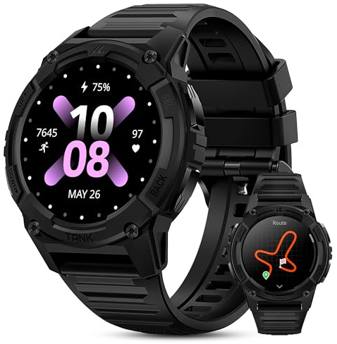 KOSPET TANK S2 GPS Smartwatch Uomo Donna, Resistenza Acqua 5ATM, Bussola/Barometro/Altimetro, 170+ Modalità Sportive, Monitoraggio Sonno, Frequenza Cardiaca e SpO2, Compatibile Android e iOS (Nero)
