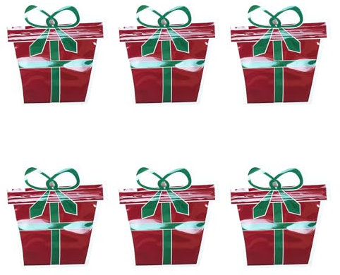 PLCPDM Lot de 6 sacs de fête de Noël en plastique, sacs cadeaux pratiques pour bonbons, jouets, chocolats, fruits